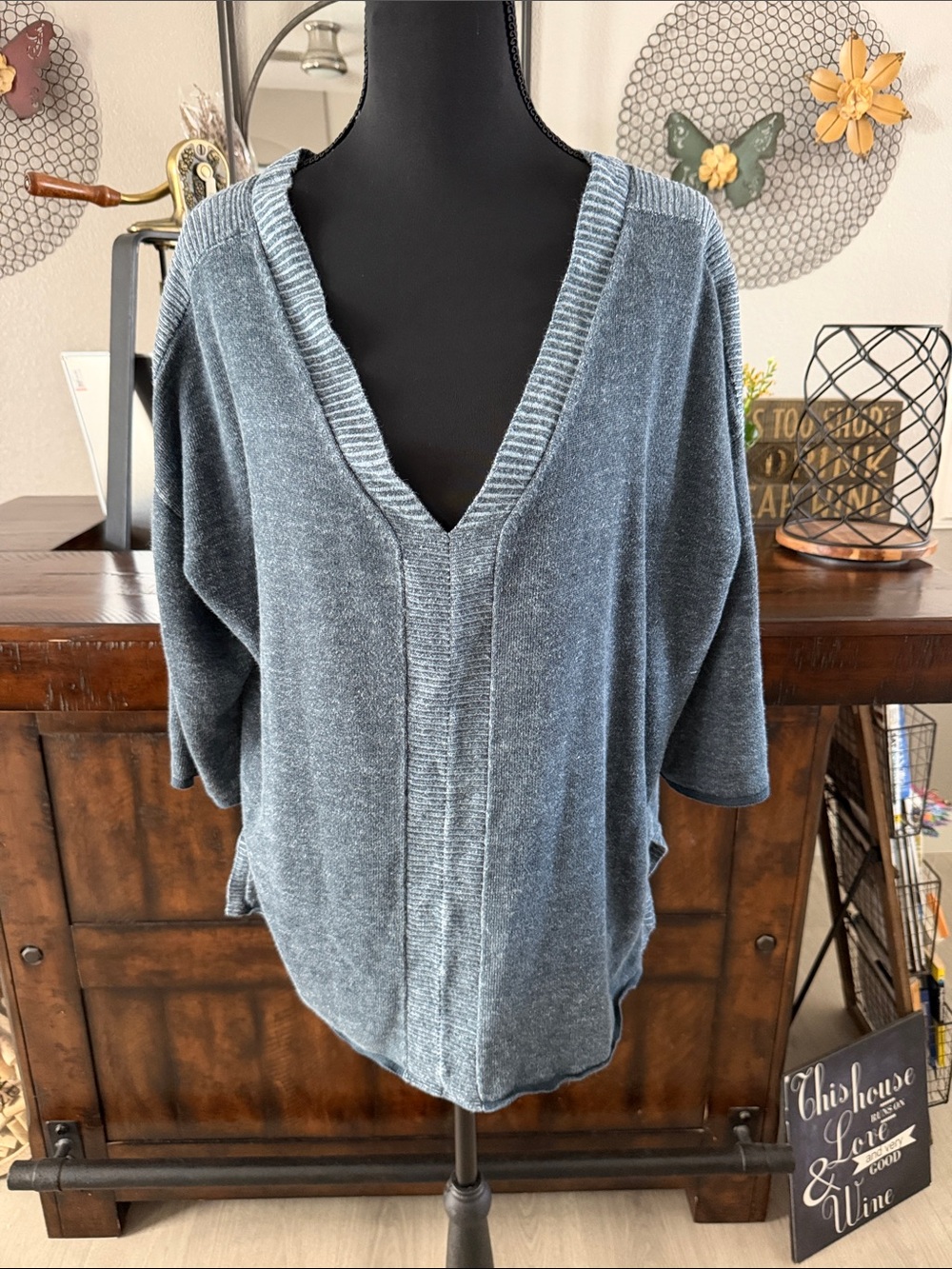 Poetry Slate-Blue Ribbed Knit Top